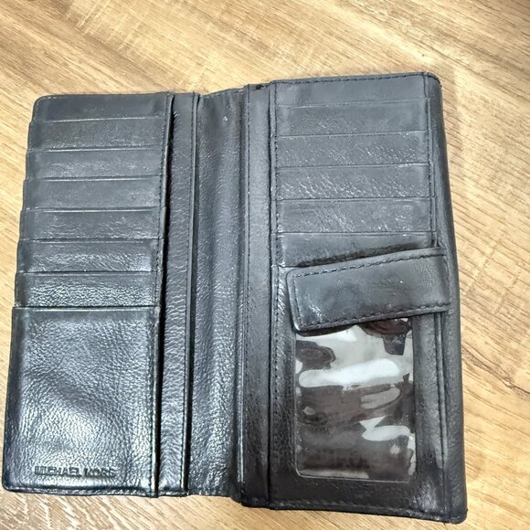 Michael Kors Leather Wallet Trifold Coin Pocket Credit Card Slots Black - Picture 5 of 7